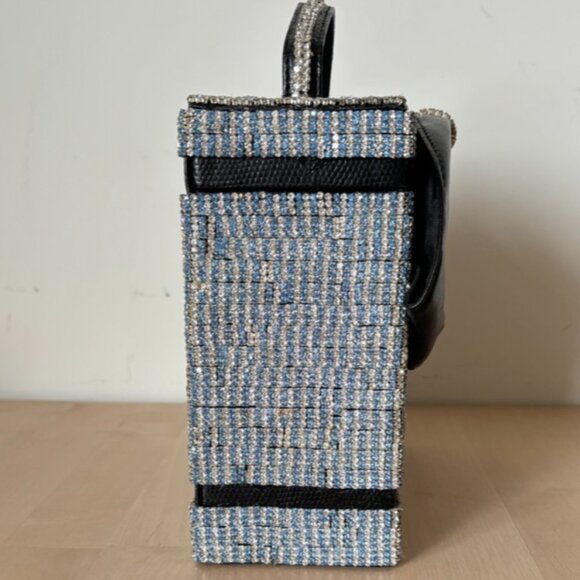 Adorable Evening Purse with Blue and White Glass Rhinestones and Big Bow - Picture 2 of 8